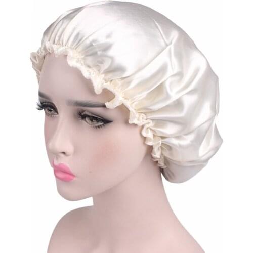 Adults Satin Nightcap Wide-brimmed Hair Loss Cap Solid Color Men Women Sleeping Cap Shower Cap Home Cleaning Protection Tool