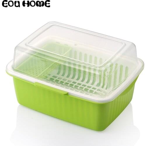 Detachable Dustproof Plastic Drain with Cover Racks Holders Cleaning Cupboard Dish Cup Chopsticks Rack Kitchen Storage Shelf
