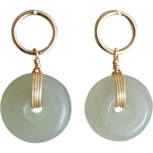 925 Silver Natural Chalcedony Inlaid Safety Buckle Earrings Carved Charm Jadeite Jewelry Fashion Amulet Women Gifts