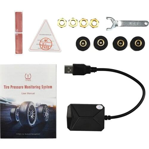 External car tire pressure monitoring system shows 4 internal sensors Android navigation tire pressure alarm 0-116 Psi