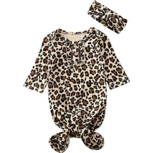 Newborn Baby Sleeping Bag Cute Leopard Printed Swaddle Blanket Sleeping Swaddle Muslin Wrap+Hat 2pcs Newborn Outfits Set