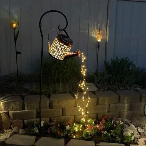 Watering Can Stars Solar Lamps Garden Path LED String Lights Yard Stake With Planter For Yard Lawn Art Outdoor Home Decorations