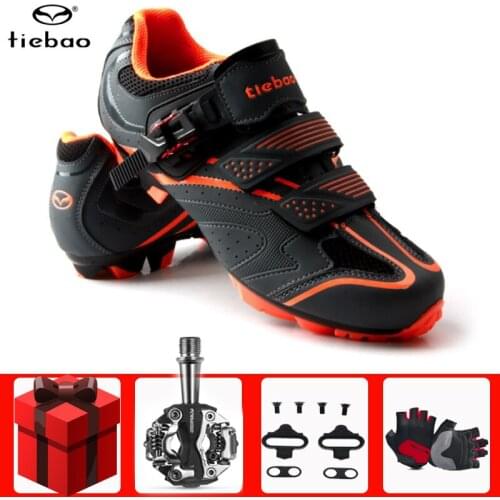 Tiebao Cycling Shoes add SPD pedal set Breathable Mountain Bike Shoes Men sneakers Outdoor MTB Bicycle Self-locking Sneakers