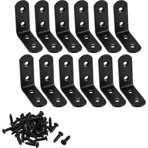 Uxcell Corner Brace Angle Bracket Fastener L Shape 65mmx65mmx20mm Black Round End with Screws, 12pcs