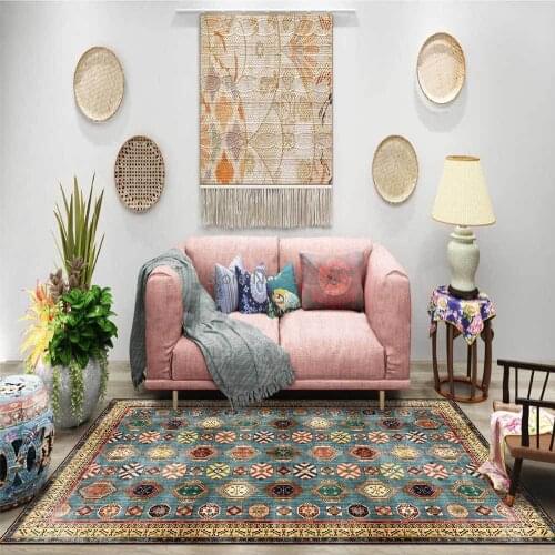 Ethnic Style Blue Bottom Geometric Pattern Living Room Bedroom Bedside Carpet Floor Mat Customization