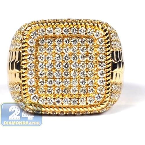 Domineering Mens Square Micro Pave CZ Stone Ring Hip Hop Big Gold Metal Iced Out Rhinestone Wedding Rings Bague Homme