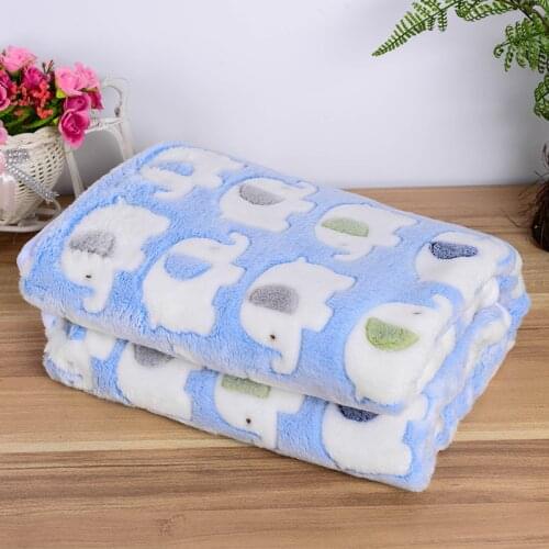 All Season Coral Fleece Thicken Warm Pet Blanket Elephant Print Washable Dog Cat Square Rug for Sofa Bed Floor Cover Mat 3 Color