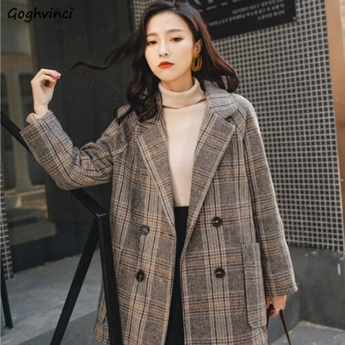 Women Brazers Business Lady Oversize 3XL Plaid Loose Double Breasted Button Notched Korean Style Fashion Ulzzang Streetwewar New