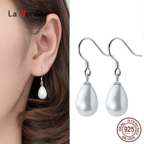 La Monada Short Earrings For Women Silver 925 Real Woman Korean Drop Earrings Minimalist Female Jewelry Dangle Charm Fake Pearl