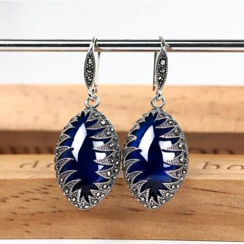 ZHJIASHUN 100% 925 Sterling Silver Sapphire Ruby Drop Earrings For Women Flower Natural Gemstone Earrings Fine Jewelry Party