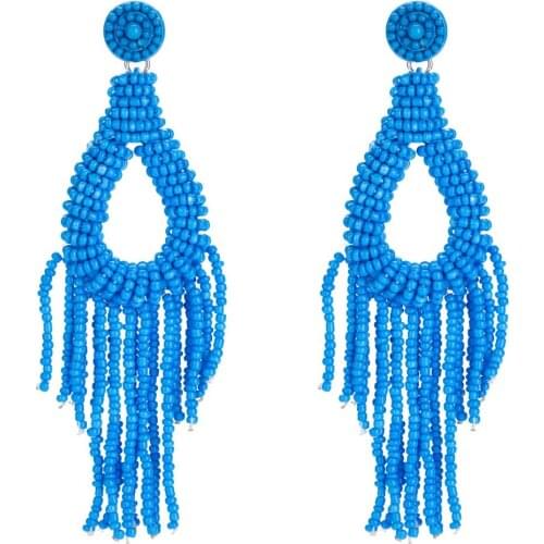 Boho Black White Seed Beads Tassels Earrings Handmade Women Bridal Tassel Earrings Long Dangle Earrings Statement Jewelry