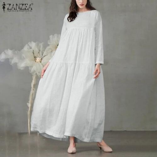 Stylish Solid Ruffle Dress Womens Spring Sundress ZANZEA 2021 Casual Long Sleeve Maxi Vestidos Female O Neck Robe Oversized 5XL