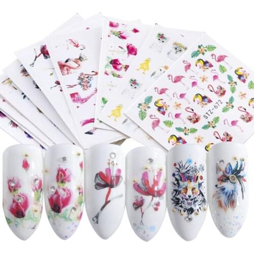 15 PCSFlower Series Nail Water Decal Stickers Sakura Daisy Lavender Floral Pattern 3D Transfer Sticker Nail Art Decoration