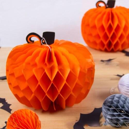 20x26cm Halloween Pumpkin Honeycomb Ball Happy 2021 Halloween Party Decor Kids Favor Trick Or Treat Halloween Home Decor