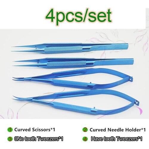 4/5/6/7/8pcs/set 14cm Titanium alloy ophthalmic microsurgical instruments Needle Holder Micro scissors Tweezers hand surgery