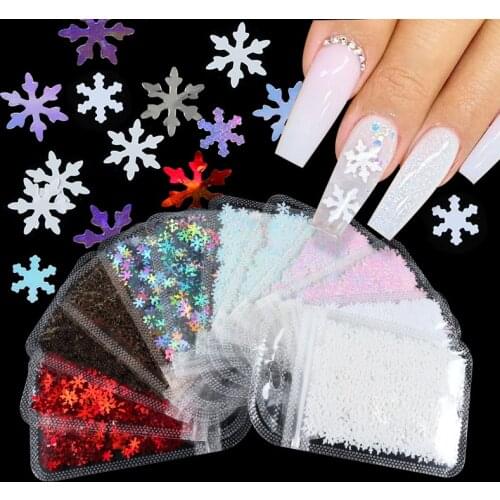 6 Pcs Winter Christmas Snowflakes Nail Sequins Laser Silver Snow Flakes Glitter Set For DIY Polish Nail Art Decorations RK390105