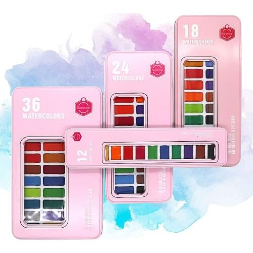 24/36 colors Solid Watercolor Paint Set Portable Metal Box Watercolor Pigment for Beginner Drawing Watercolor Art Supplies