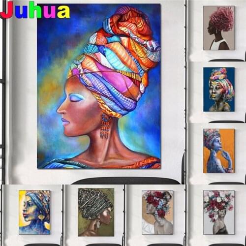 African Women Portrait Full Square Round Diamond Embroidery 5D DIY Diamond Painting Cross Stitch Rhinestone Mosaic African Lady