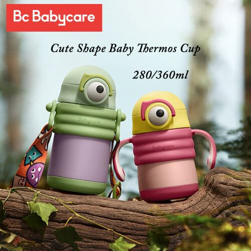 BC Babycare 280/360ml 316L Stainless Steel Vacuum Water Cup Hot Cold Water Thermos Mug Leak-proof Cute Baby Straw Insulated Cups