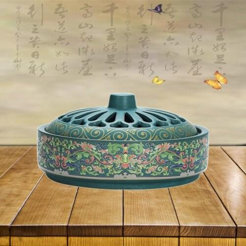 Large Ceramic Incense Burner Cloisonne Burner Mosquito Repellent Coil Incense Enamel Incense Burner Home Decoration Crafts