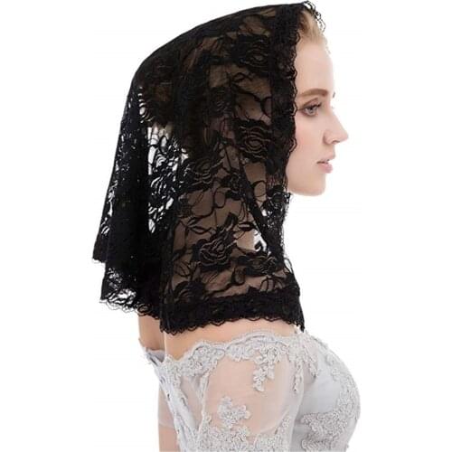 2019 Black Lace Veil Mantilla for Church Veil Catholic Latin Mass Head Covering Floral Vela negra Voile Dentelle Mantilla Blanc