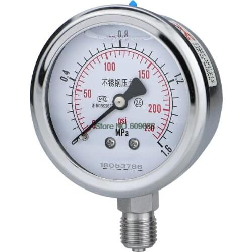 Stainless steel Vibration Proof Pressure Gauge YN60BF Hydraulic Water Air Pressure 304 Corrosion High Temperature Resistance