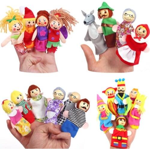 Baby Tell Story Finger Puppets Three Pigs Mermaid Castle Princess Cartoon Theater Role Play Educational Toys Game Children Gifts
