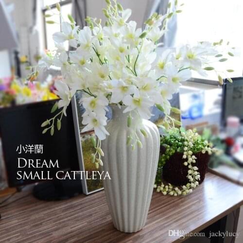 Elegant White Artificial Silk Flower Small Orchids Living Room Ornament Flowers For Wedding Bouquet 4 Colors Available Free Ship