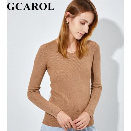 GCAROL Women V Neck Soft Warm Minimalist Sweater Stretch Warm Stripes Pattern Knitting Pullover Elegant Knitted Bottomed Top 2XL