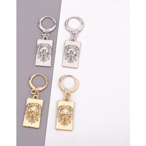 GEOMEE 1Pair Punk Rectangle Carving Lion Hoop Earrings Women Personality Gold Metal Color Animals Pendant Earrings Jewelry E230