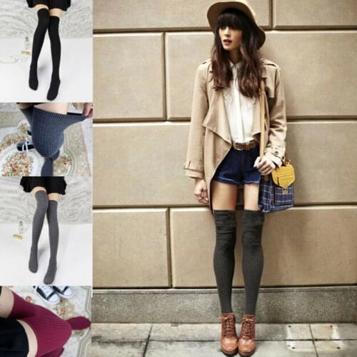 Women Girl Over Knee High Socks Spring Autumn Warm Knit Soft Thigh Long Pantyhose Stockings Women Solid Color Loose Stockings