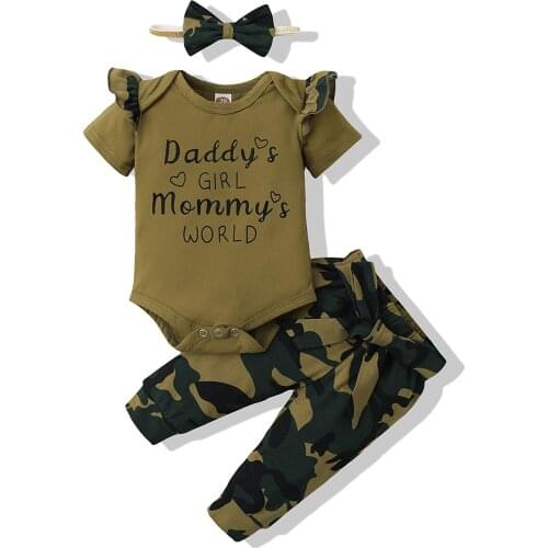 Newborn Infant Baby Girl Clothes Romper Onesie Floral Pant Outfits Set Cotton Baby Girls Clothes Baby Girls Pant Sets Army Green