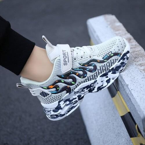 New Trendy Children Sports Running Shoes Breathable Flying Woven Boys Trainers Outdoor Girls Casual Sneakers Lace Up Kids Shoes