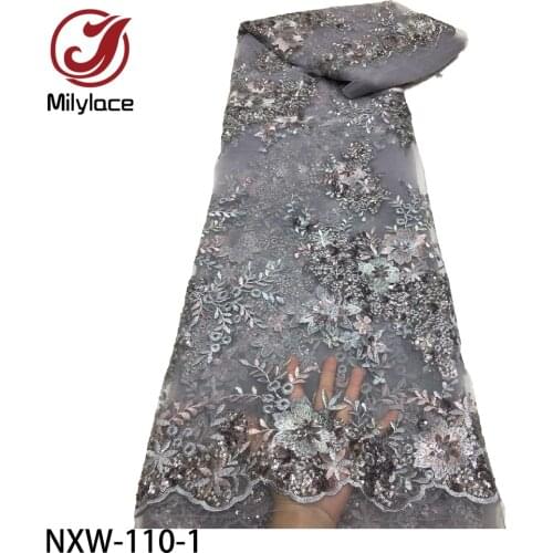 Latest African Tulle Lace Fabric 2020 High Quality Lace Sequins Embroidery French Lace Fabric for Wedding Party Dress NXW-110