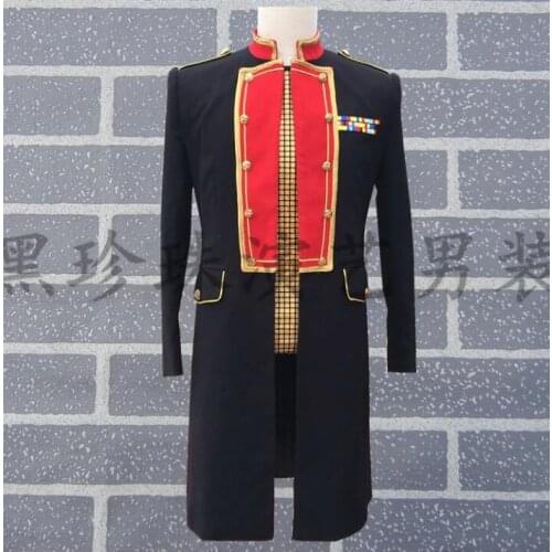 Stand Collar Men Suits Designs Black Stage Costumes For Singers Mens Slim Long Blazer Dance Clothes Jacket Star Style Dress Punk