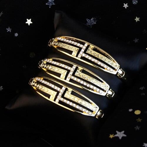 Neovisson Gold Color Morocco Bangles Cuff Bracelets Set for Women Wedding Caftan Jewelry Rhinestone Arab Female Bijoux Gift