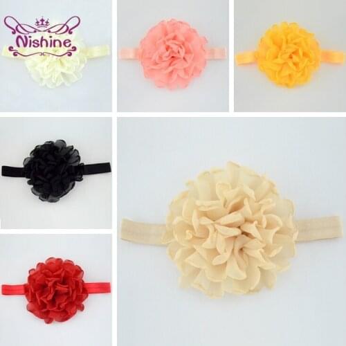 Nishine Newborn Infant Chiffon Flower Elastic Headband Fashion Roast Floral Hairband Handmade Headwear Hair Accessories for Baby