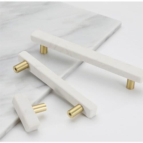 New Modern Minimalist Cabinet Drawer Marble Handle Nordic Style White Cabinet Wardrobe Bathroom Stone Handles Furniture Pulls