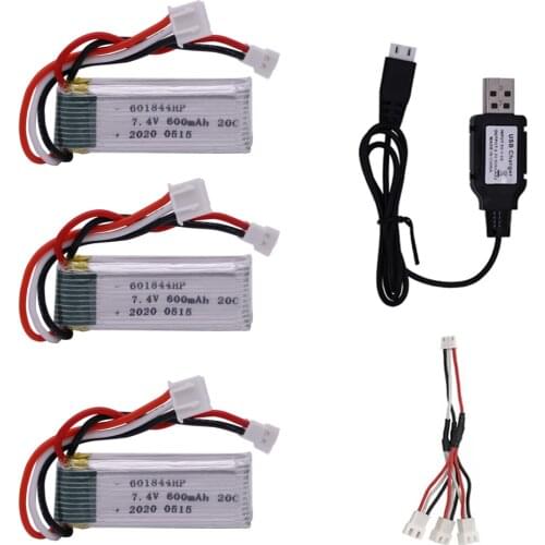 Upgrade 7.4V 600mAh Lipo Battery with USB charger for WLtoys F959 XK DHC-2 A600 A700 A800 A430 RC Cars Parts 7.4V 2S 25C Battery