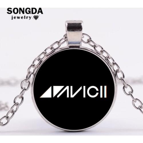 SONGDA A God Pendant Necklace Avicii Necklace Avicii Logo Jewelry DJ Tim Bergling Glass Cabochon Chain Necklace Avicii Fans Gift