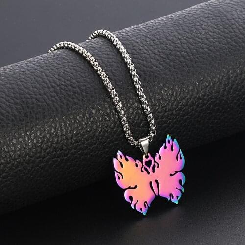 Free Shiping Harajuku Flame Butterfly Pendant Necklace 316L Stainless Steel Chain Hip-Hop Rock Unisex Jewelry for Men Women Gift