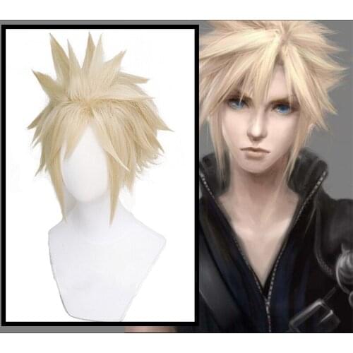 Game Final FantasyVII FF7 Cosplay Wigs Cloud Strife Cosplay Wig Heat Resistant Synthetic Wig Hair Yellow Straight Hairpiece