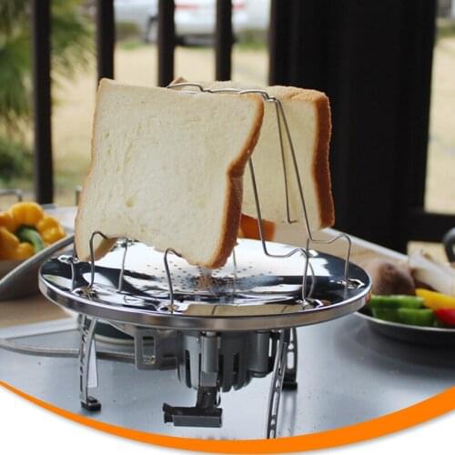 Outdoor camping picnic stainless steel bread rack 4-piece toast bread tray barbecue foldable pan