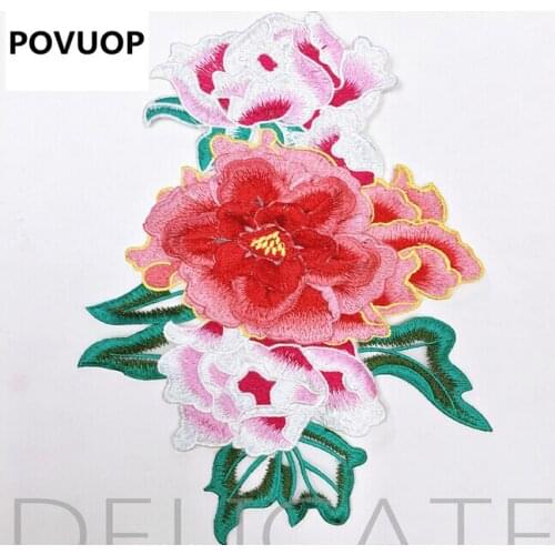 POVUOP patch lace patch Clothing cheongsam stereo applique embroidery peony trim DIY patch large size 29X19cm