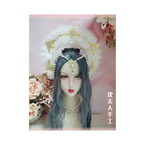 Lolita Flower wedding Halo Mermaid AB Magic Pearl Lace KC Headband Cosplay Court Retro Church Virgin Mary Hanfu Crown Headwear