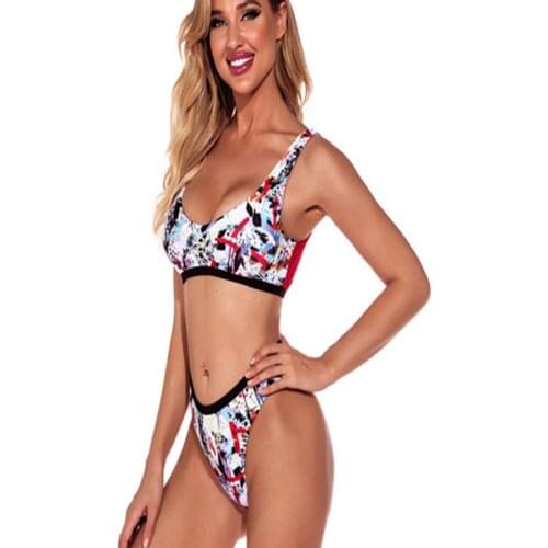 A variety of ways to wear summer split womens swimsuit sexy Bohemian color print backless tight lace up high waist bikini