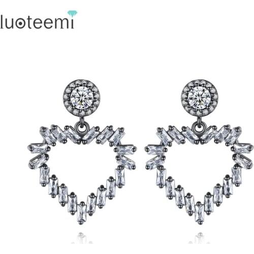 LUOTEEMI Retro Big Heart Drop Earrings for Women Wedding Engagement Fashion Jewelry Lover Boucle D'Oreille Femme Christmas Gifts