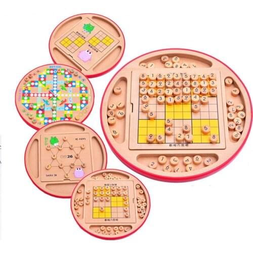 Children Sudoku Chess Beech Wooden Five in One 28*28.5*4.5cm 100Pcs/Set Table Puzzle Game Kids Toy Interesting Gift BSTFAMLY S05