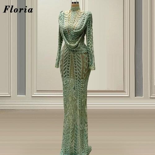 Gorgeous See Through Green Celebrity Dress Long Beading Red Carpet Runaway Gowns Formal Pageant Evening Dresses 2021 Vestidos