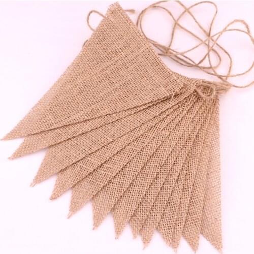3m Vintage Jute Rope Hessian Burlap Banner Bunting Pennant Wedding Decoration Photography Props Party Decoration 13 Flags